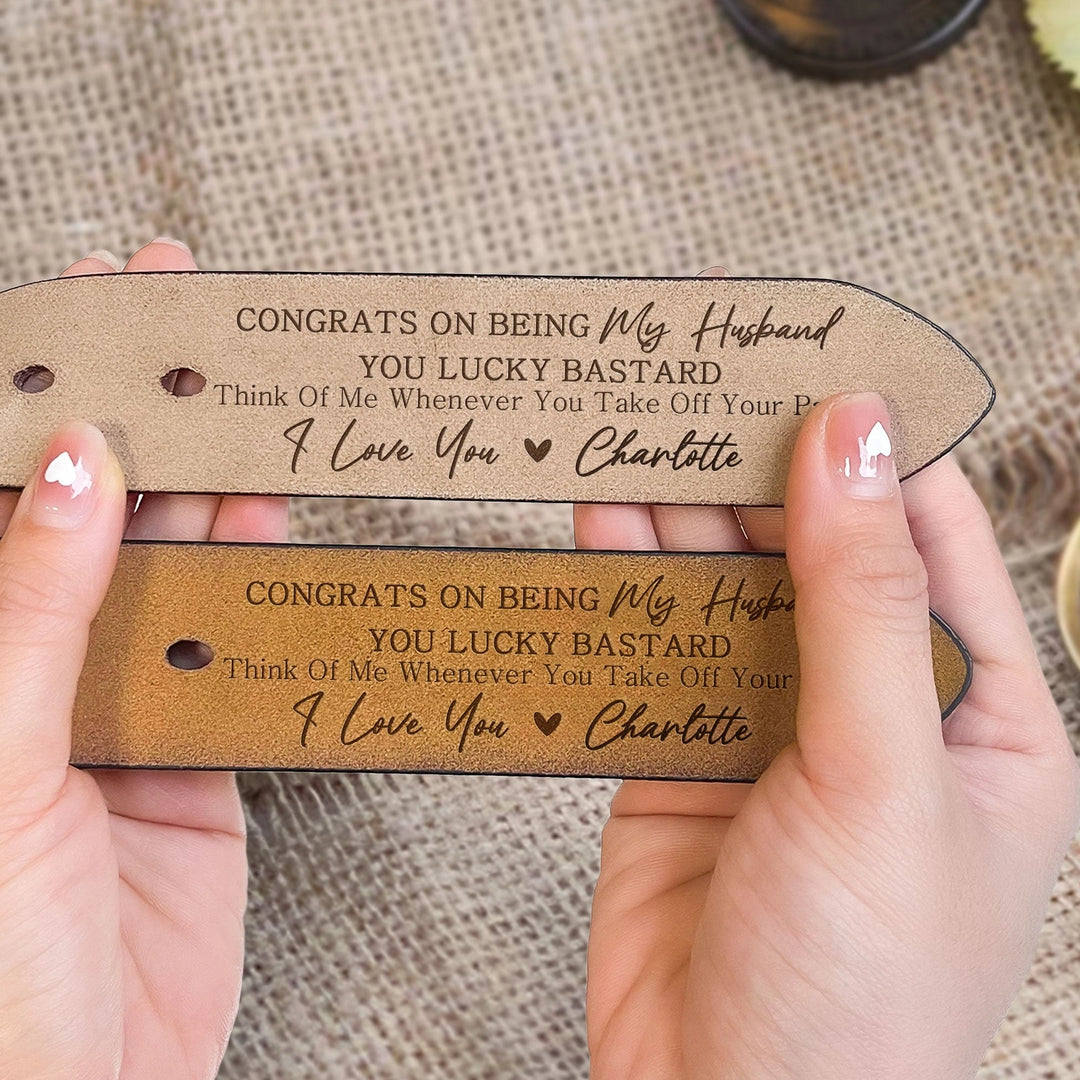Funny Personalized Engraved Leather Belt for Husband – Naughty Humor Gift