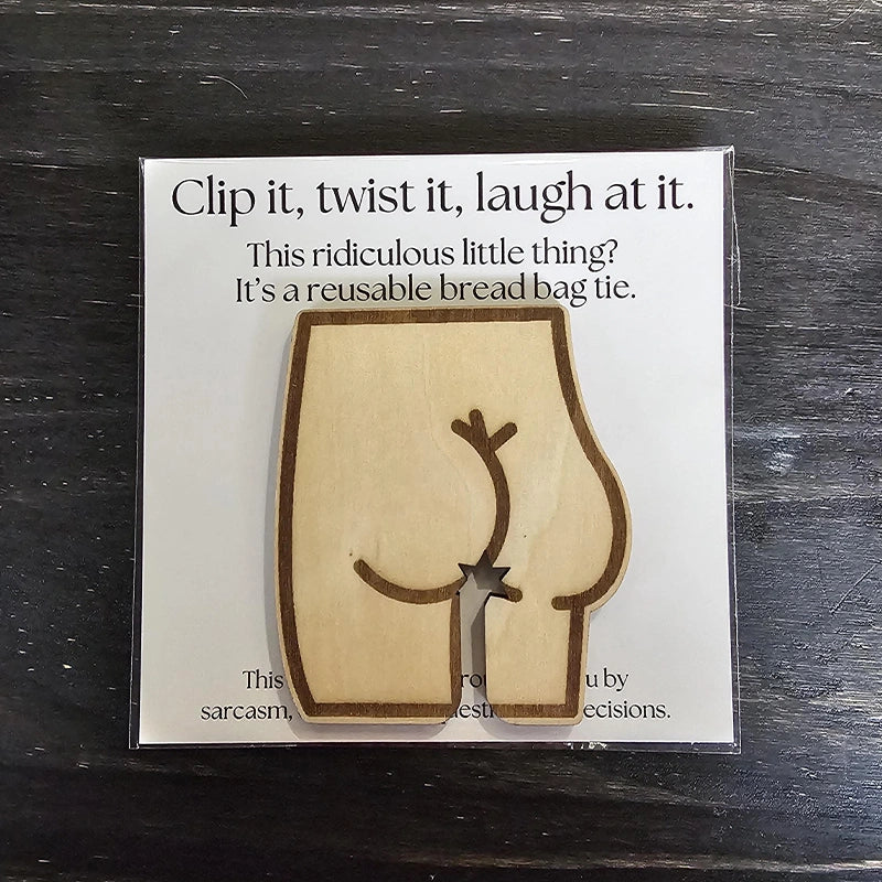 Funny Wooden Bread Bag Ties – Booty Cat & Dog Reusable Snack Clips, Laser Cut Kitchen Gift