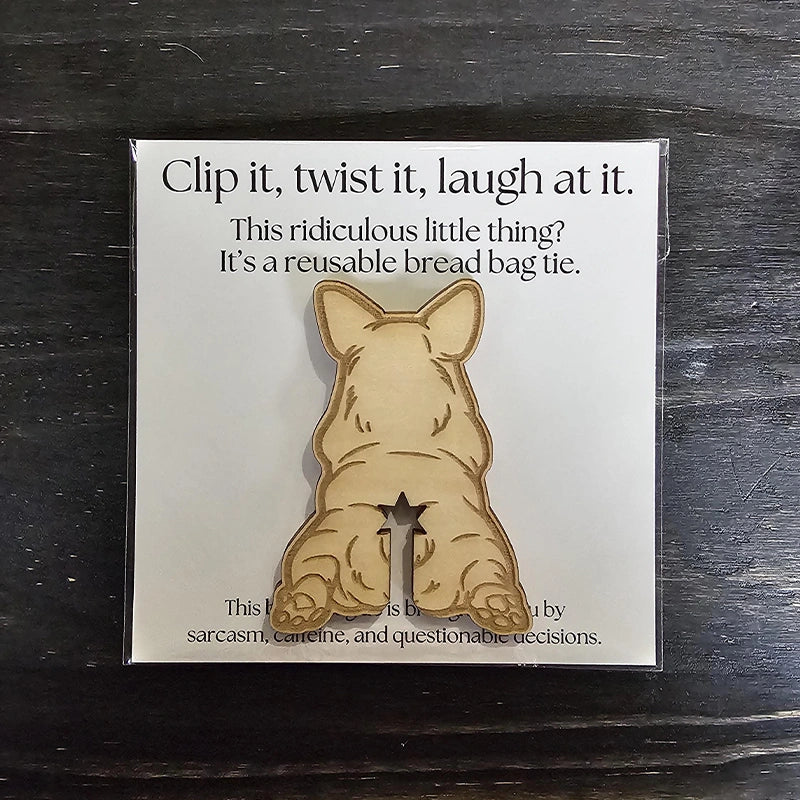 Funny Wooden Bread Bag Ties – Booty Cat & Dog Reusable Snack Clips, Laser Cut Kitchen Gift