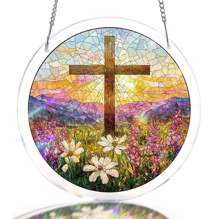 Garden of Holy Light Acrylic Suncatcher – Radiant Faith-Inspired Window Art Décor