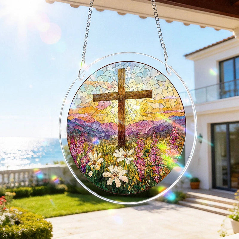 Garden of Holy Light Acrylic Suncatcher – Radiant Faith-Inspired Window Art Décor