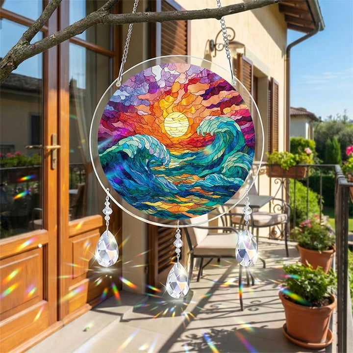 Golden Tide Acrylic Suncatcher – Radiant Ocean Light Window Hanging Decor