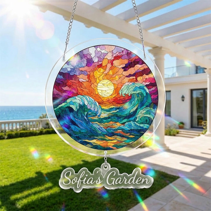 Golden Tide Acrylic Suncatcher – Radiant Ocean Light Window Hanging Decor