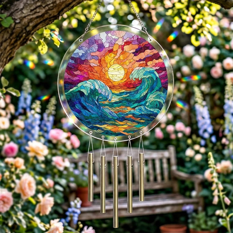 Golden Tide Acrylic Suncatcher – Radiant Ocean Light Window Hanging Decor