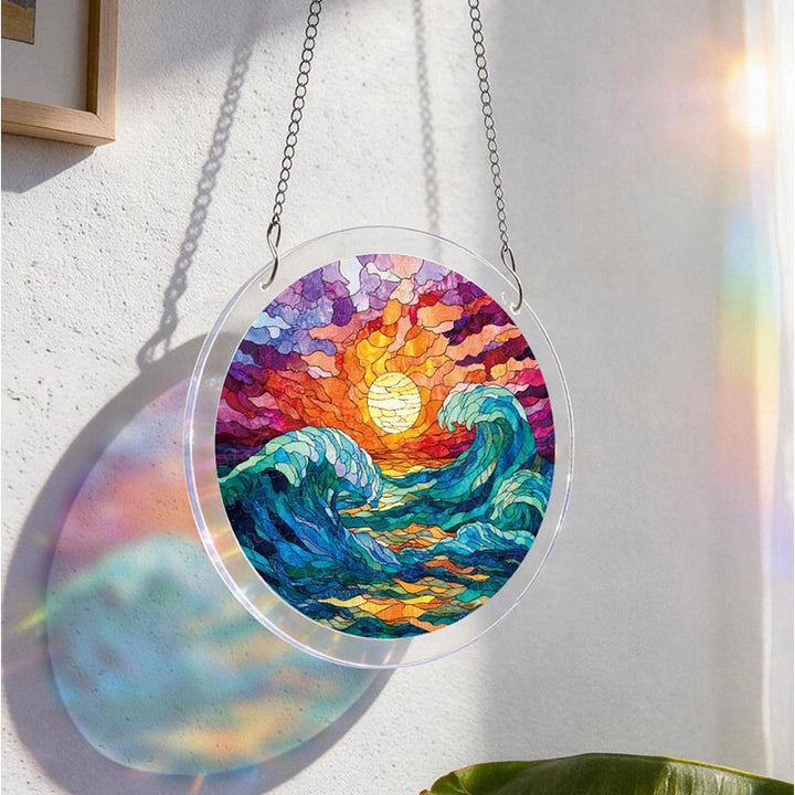 Golden Tide Acrylic Suncatcher – Radiant Ocean Light Window Hanging Decor