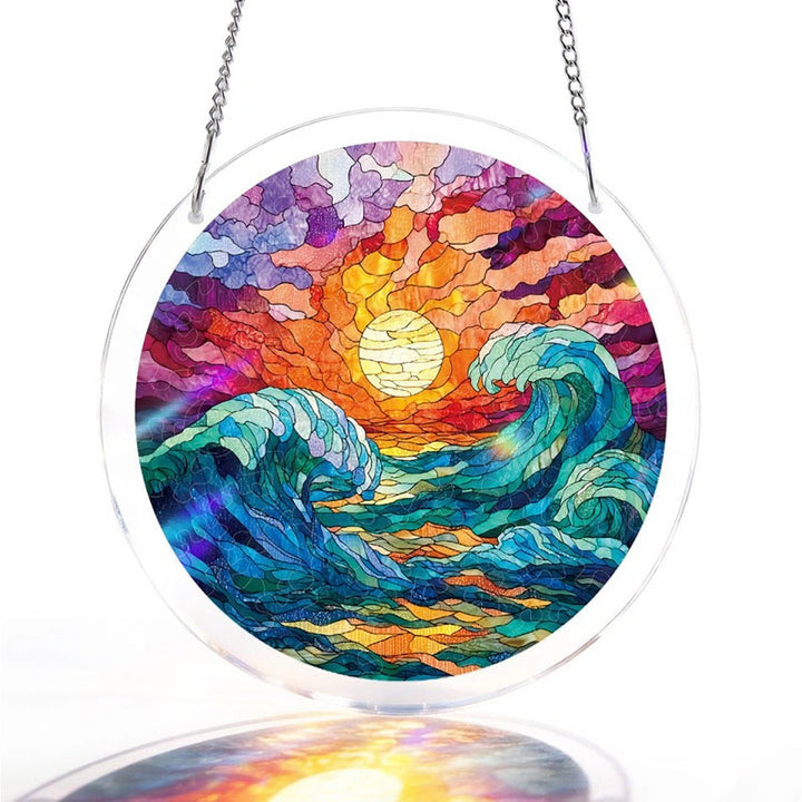 Golden Tide Acrylic Suncatcher – Radiant Ocean Light Window Hanging Decor