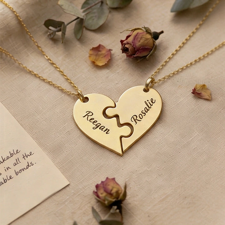 Heart Puzzle Name Necklace with Birthstones (2–5 Names) – Personalized Family & Best Friends Jewelry Set