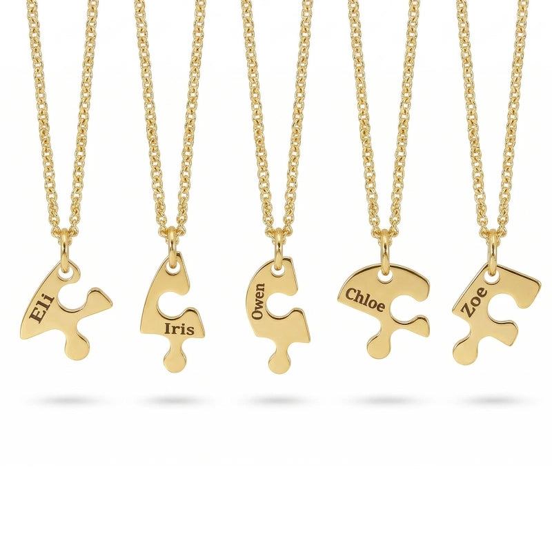 Heart Puzzle Name Necklace with Birthstones (2–5 Names) – Personalized Family & Best Friends Jewelry Set