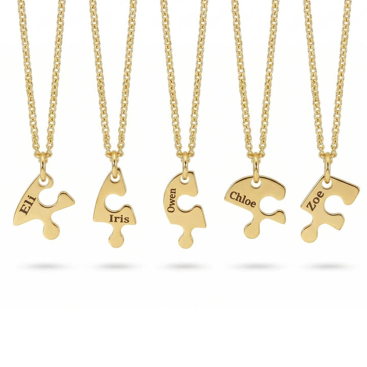Heart Puzzle Name Necklace with Birthstones (2–5 Names) – Personalized Family & Best Friends Jewelry Set
