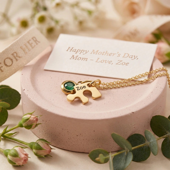 Heart Puzzle Name Necklace with Birthstones (2–5 Names) – Personalized Family & Best Friends Jewelry Set