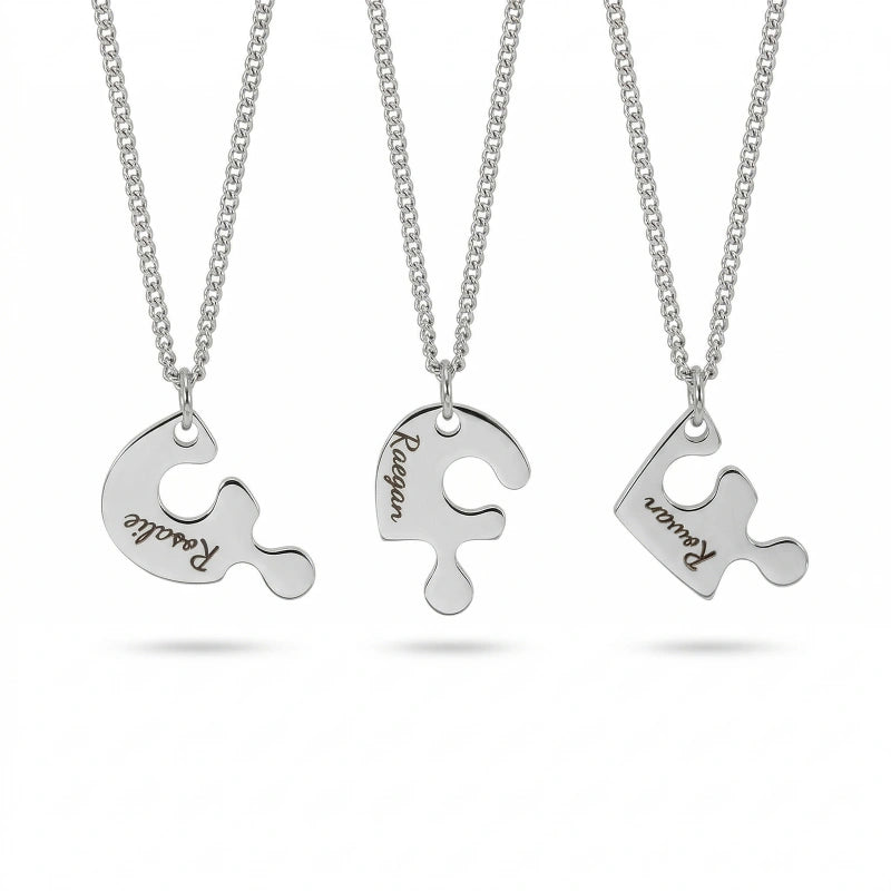 Heart Puzzle Name Necklace with Birthstones (2–5 Names) – Personalized Family & Best Friends Jewelry Set