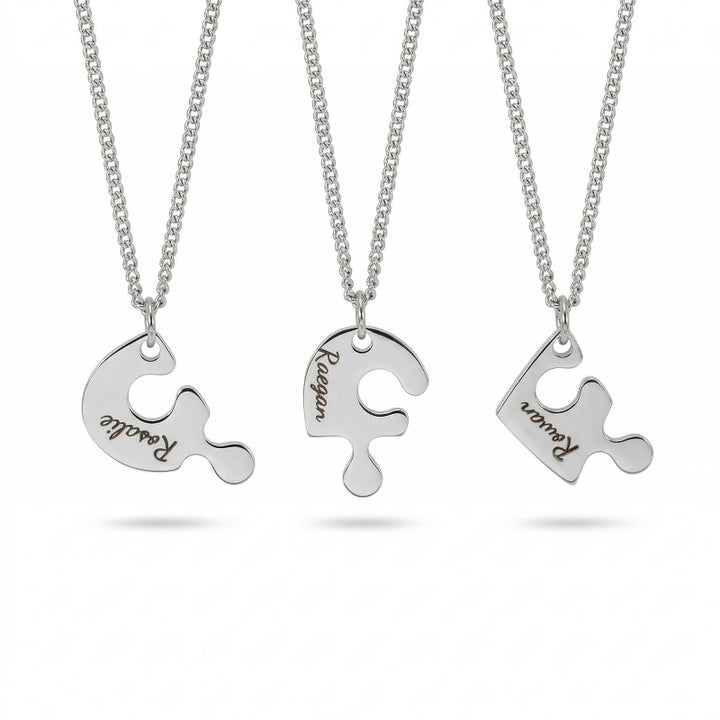 Heart Puzzle Name Necklace with Birthstones (2–5 Names) – Personalized Family & Best Friends Jewelry Set
