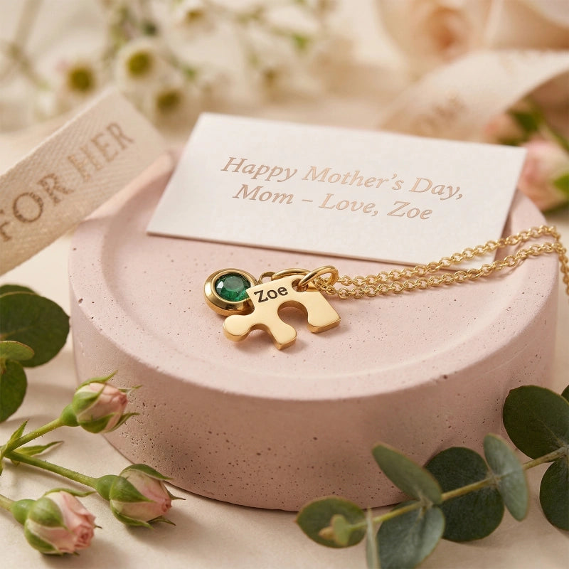 Heart Puzzle Name Necklace with Birthstones (2–5 Names) – Personalized Family & Best Friends Jewelry Set