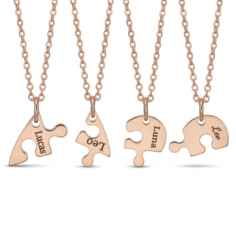 Heart Puzzle Name Necklace with Birthstones (2–5 Names) – Personalized Family & Best Friends Jewelry Set