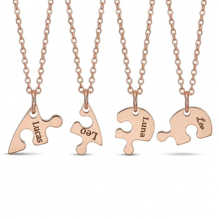 Heart Puzzle Name Necklace with Birthstones (2–5 Names) – Personalized Family & Best Friends Jewelry Set