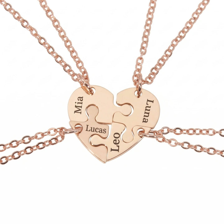 Heart Puzzle Name Necklace with Birthstones (2–5 Names) – Personalized Family & Best Friends Jewelry Set