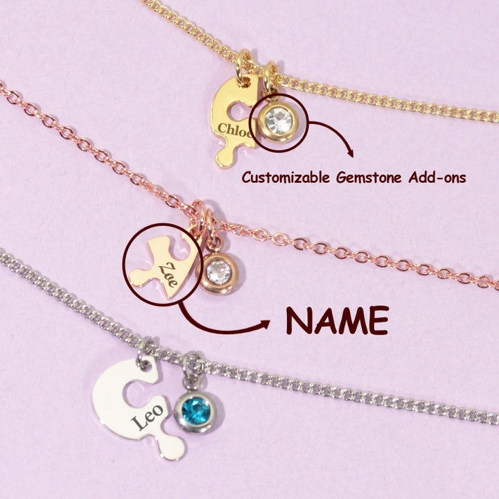 Heart Puzzle Name Necklace with Birthstones (2–5 Names) – Personalized Family & Best Friends Jewelry Set