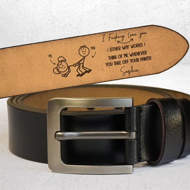 I F-king Love You – Personalized Engraved Leather Belt for Him | Naughty Anniversary Gift for Husband or Boyfriend