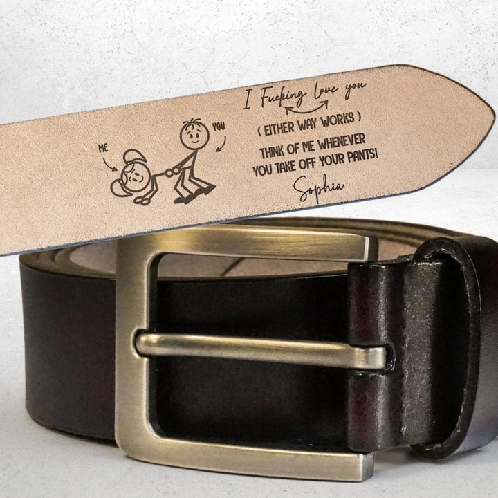 I F-king Love You – Personalized Engraved Leather Belt for Him | Naughty Anniversary Gift for Husband or Boyfriend