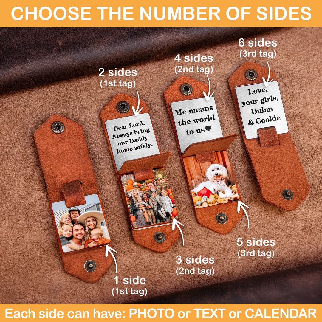 Personalized Leather Photo Keychain for Men | Custom Picture Keychain Gift for Him | Engraved Leather Keyring for Boyfriend, Husband, Dad