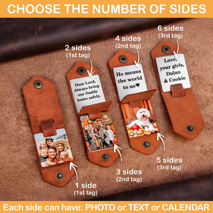 Personalized Leather Photo Keychain for Men | Custom Picture Keychain Gift for Him | Engraved Leather Keyring for Boyfriend, Husband, Dad