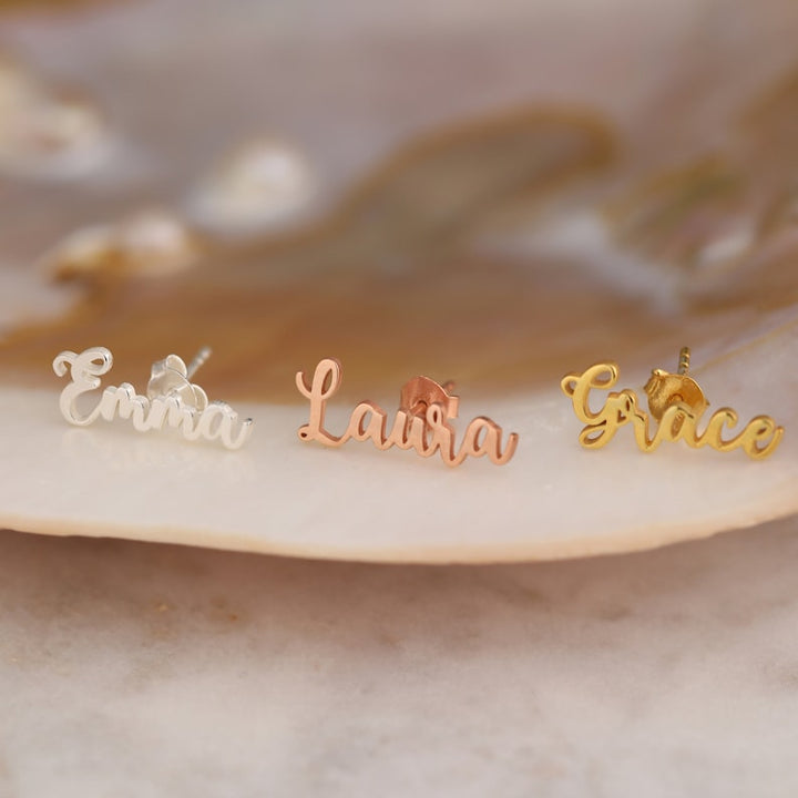 Personalized 14K Gold Name Earrings Best Gift for Her