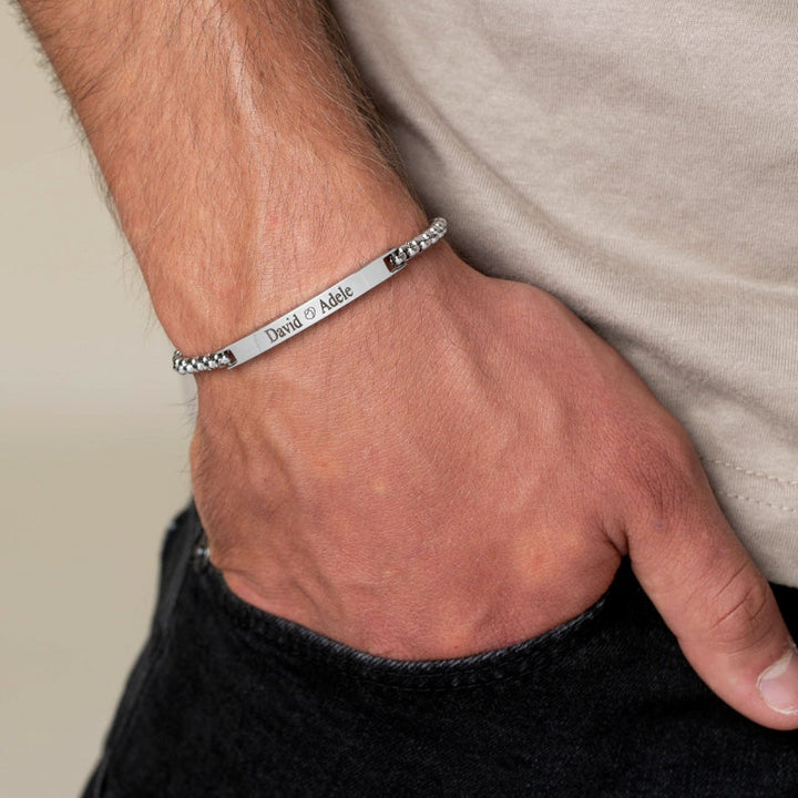 Personalized Black Name Bracelet For Men Bar Bracelet