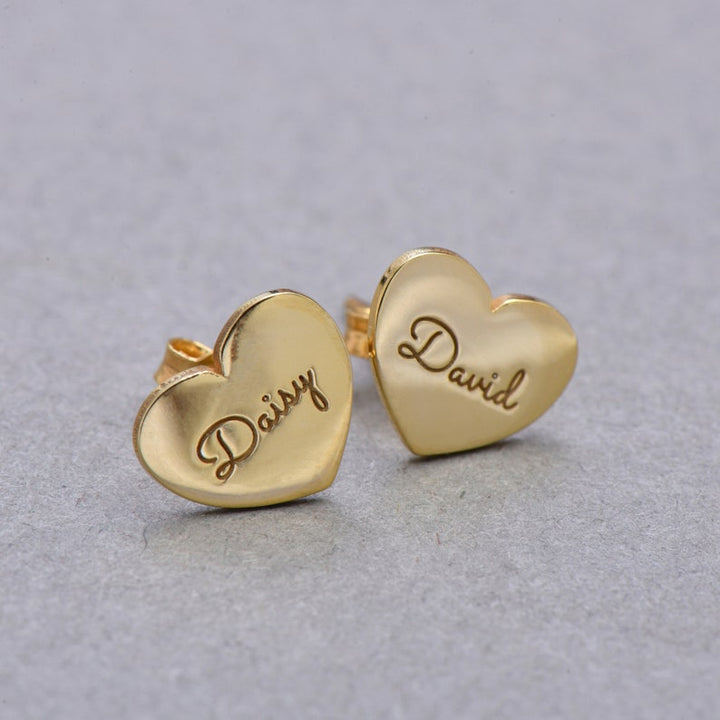 Personalized Heart Earrings Engraving Silver Earrings