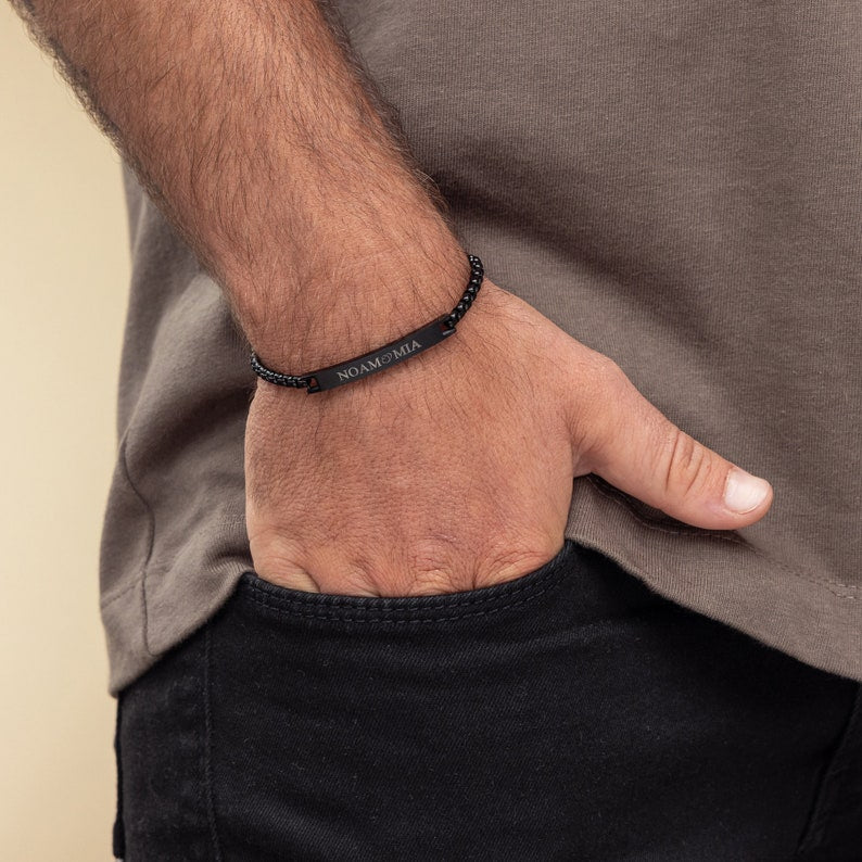 Personalized Black Name Bracelet For Men Bar Bracelet