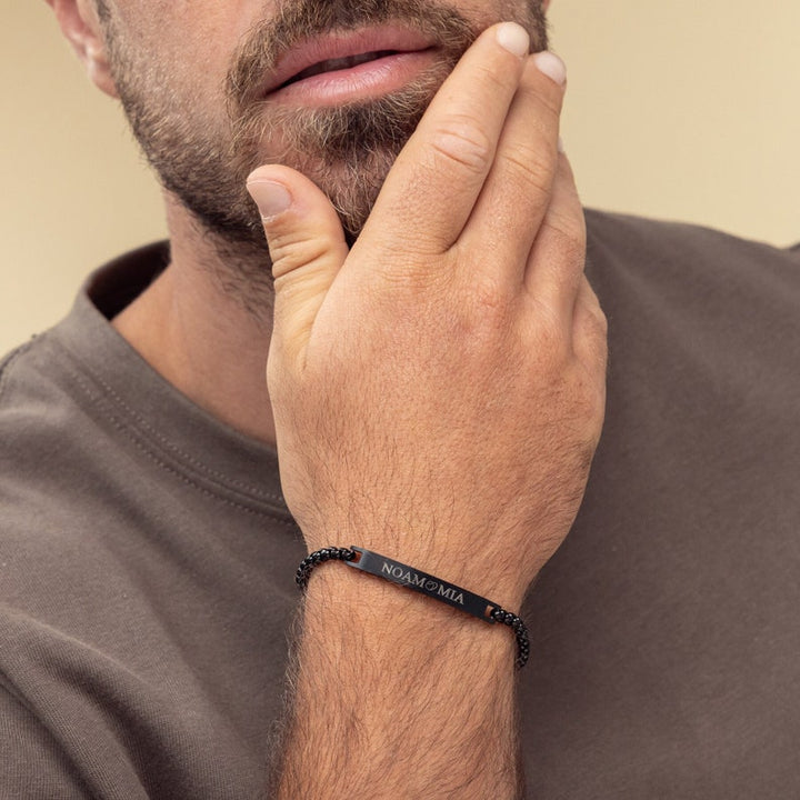 Personalized Black Name Bracelet For Men Bar Bracelet