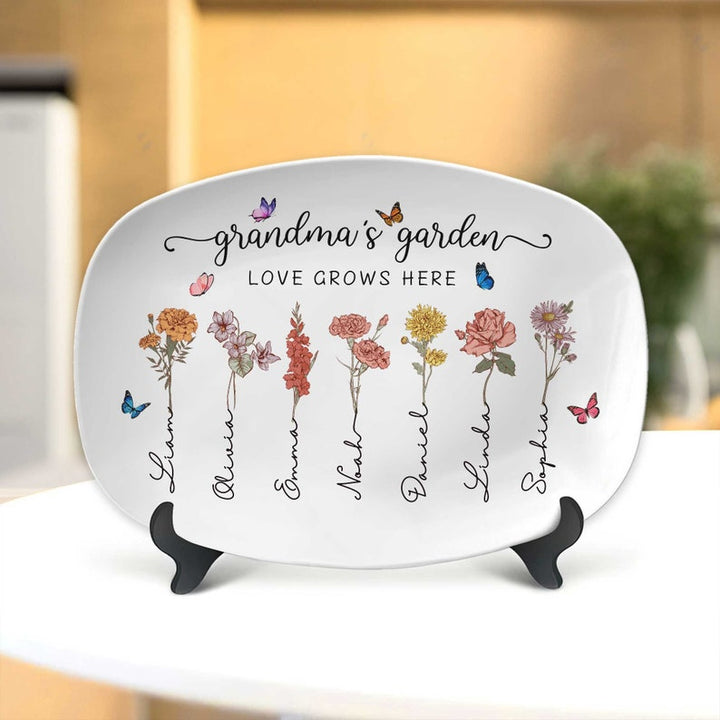 Personalized Birth Month Flowers Grandma's Garden Platter