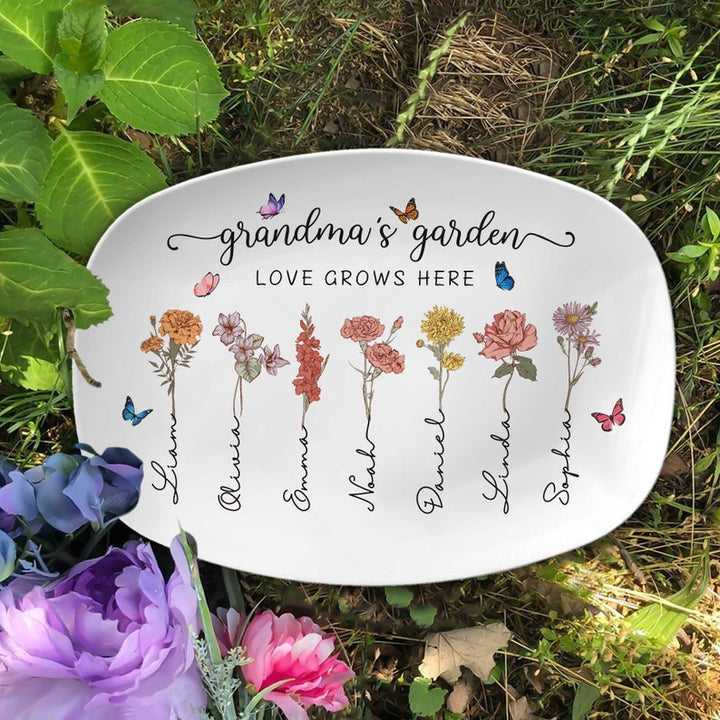 Personalized Birth Month Flowers Grandma's Garden Platter