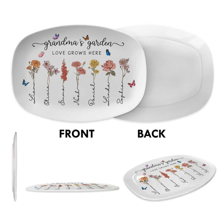 Personalized Birth Month Flowers Grandma's Garden Platter