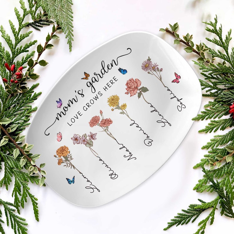 Personalized Birth Month Flowers Grandma's Garden Platter