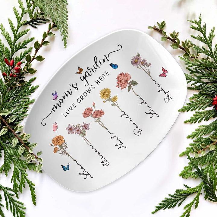 Personalized Birth Month Flowers Grandma's Garden Platter
