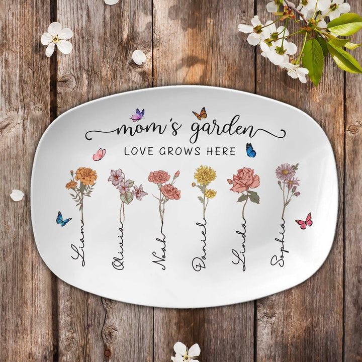 Personalized Birth Month Flowers Grandma's Garden Platter