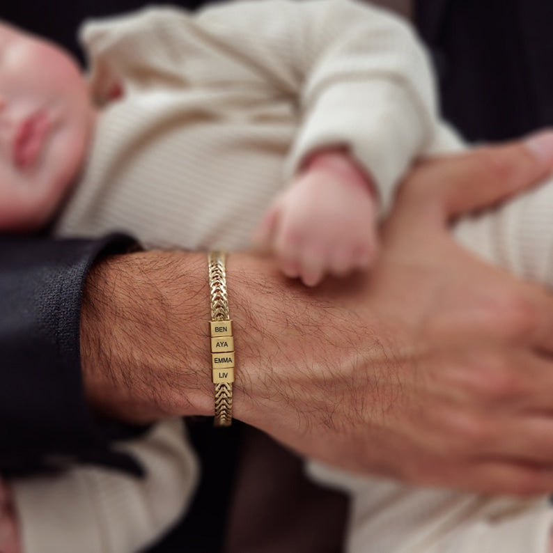 Personalize Dad Bracelet Daddy Jewelry with Kids Name Bracelet