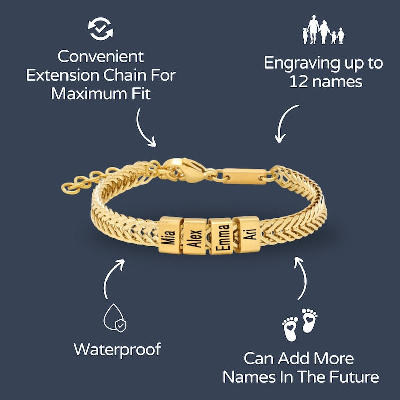 Personalize Dad Bracelet Daddy Jewelry with Kids Name Bracelet