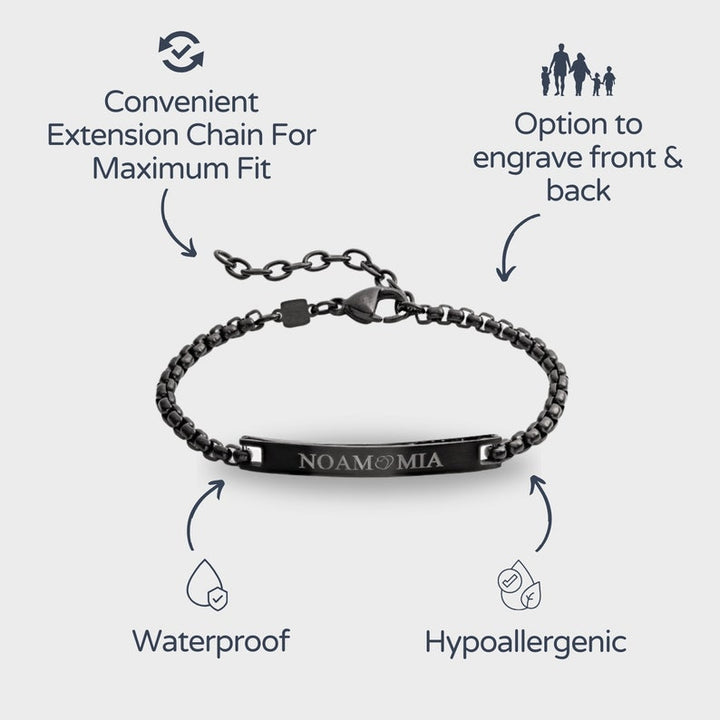 Personalized Black Name Bracelet For Men Bar Bracelet