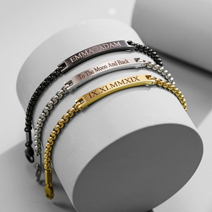 Personalized Black Name Bracelet For Men Bar Bracelet