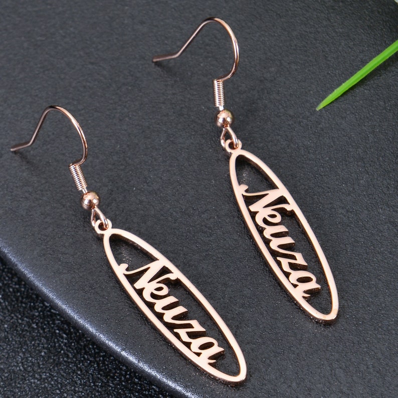 Personalized Dangle Name Earrings in Gold, Silver & Rose Gold