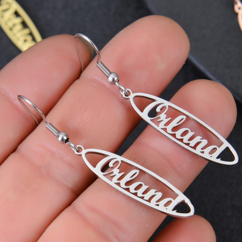 Personalized Dangle Name Earrings in Gold, Silver & Rose Gold