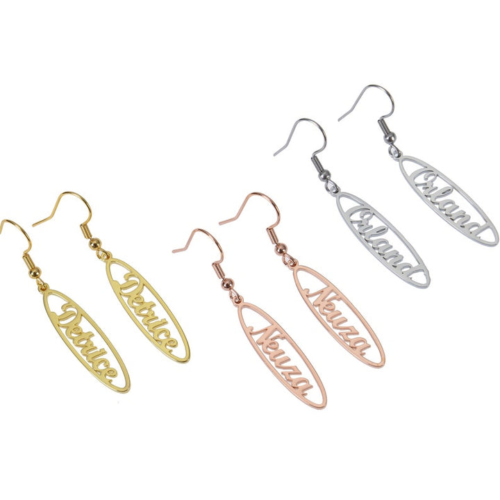 Personalized Dangle Name Earrings in Gold, Silver & Rose Gold