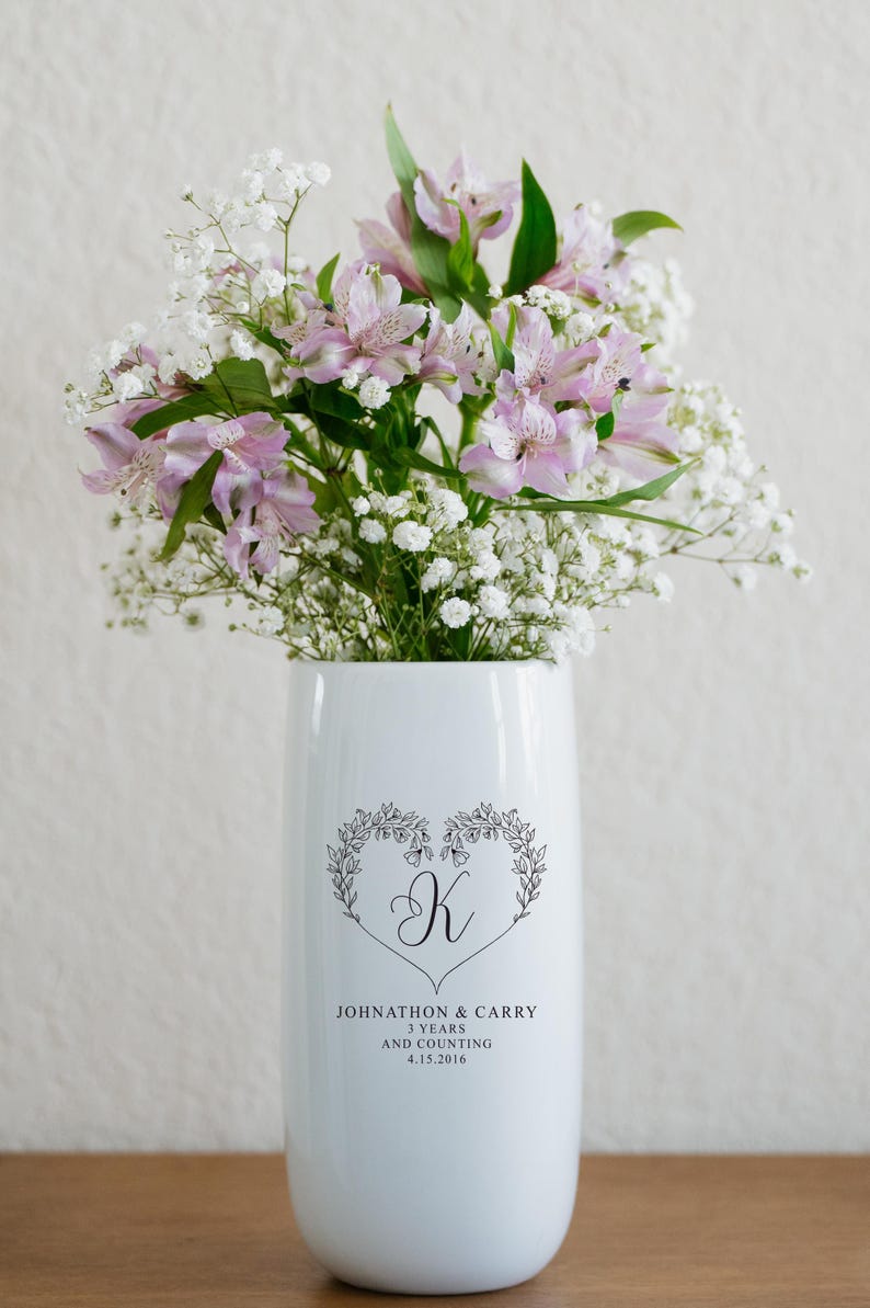 Personalized Ceramic Flower Vase Wedding Anniversary Gift For Couple