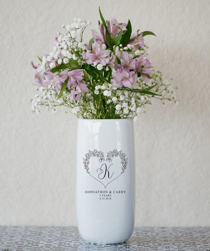 Personalized Ceramic Flower Vase Wedding Anniversary Gift For Couple