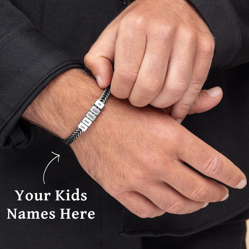 Personalize Dad Bracelet Daddy Jewelry with Kids Name Bracelet