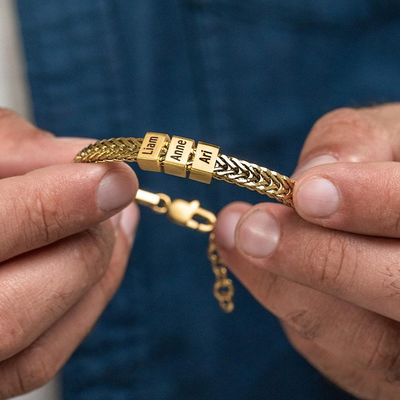 Personalize Dad Bracelet Daddy Jewelry with Kids Name Bracelet