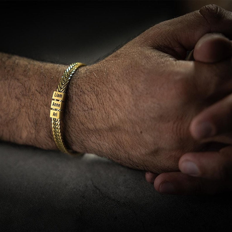 Personalize Dad Bracelet Daddy Jewelry with Kids Name Bracelet