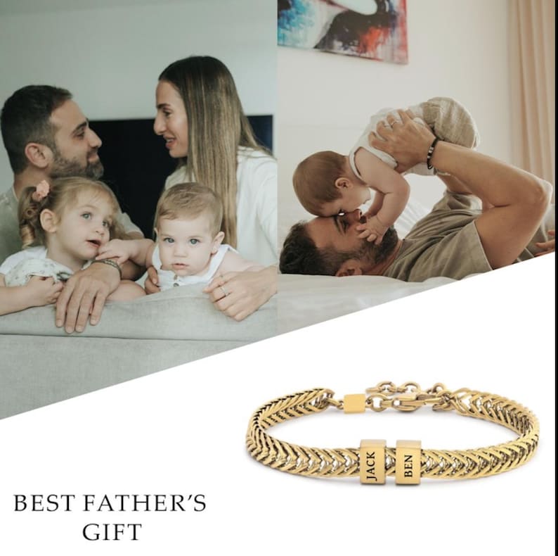 Personalize Dad Bracelet Daddy Jewelry with Kids Name Bracelet