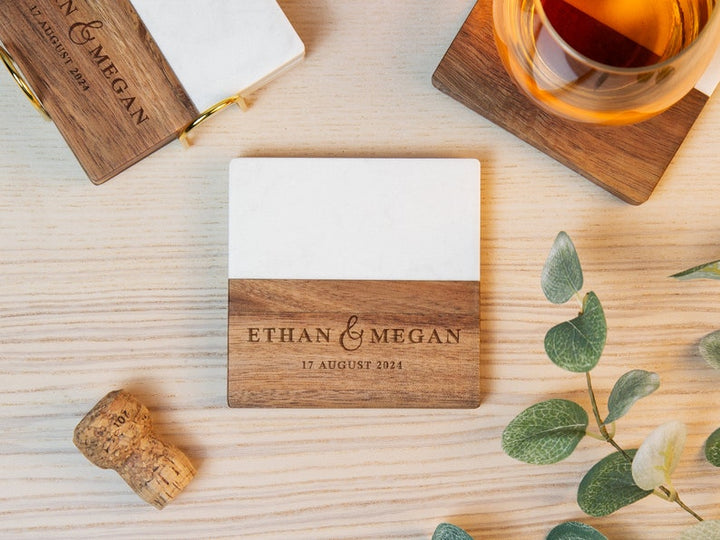 Personalized Name Marble and Wood Coasters